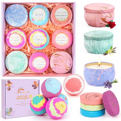 Bath Bombs for Women Gift Set - Valentines Day Gifts for Her, Bath Sets for Women Gift - 5 Large Bath Bomb Set with 4 Shower Steamers &amp; 3 Candles for Women - Birthday/Thanksgiving/Mother&#39;s Day Gifts