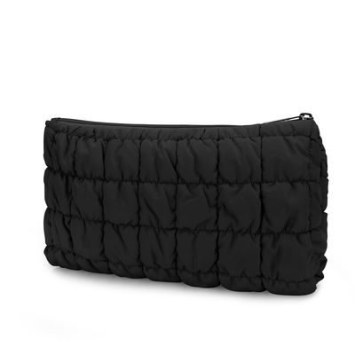E-Tree Cute Makeup Bag,Quilted Cosmetic Case,Make up Pouch for Purse,Travel Toiletry Zipper Pouch,Zipper Skin Care Bag for Women, Cotton Makeup Organizer (Black)