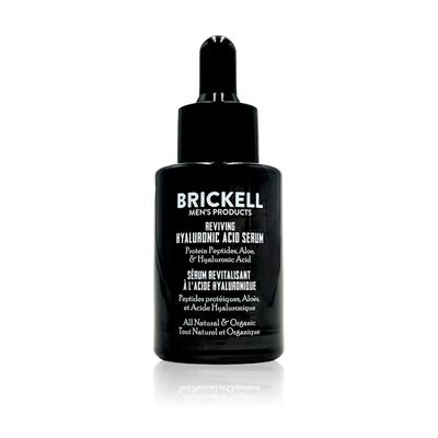 Brickell Men&#39;s Anti Aging Hyaluronic Acid Serum for Face, Reviving Day Serum for Men, Natural and Organic Face Serum with Protein Peptides to Restore Firmness and Collagen, 1 Ounce, Scented