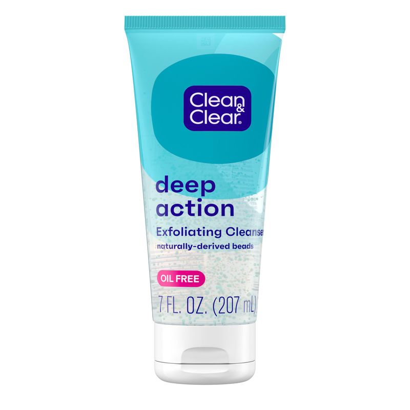 Clean &amp; Clear Deep Action Exfoliating Cleanser with Pro-Vitamin B5, Gentle Exfoliating Daily Face Scrub Cleans Deep Down to the Pore for Soft, Smooth, Hydrated Skin, Oil Free Face Wash, 7 FL OZ