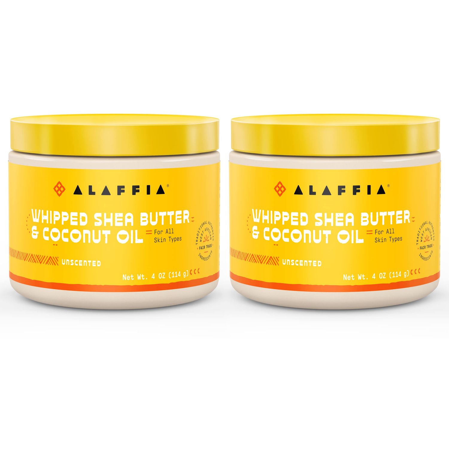 Alaffia Whipped Shea Butter &amp; Coconut Oil, Skin Care and Hair Care, Nourishing Moisturizer Improves Elasticity and Repairs with Vitamin E, Unscented, 2 Pack - 4 Oz Ea