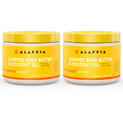 Alaffia Whipped Shea Butter &amp; Coconut Oil, Skin Care and Hair Care, Nourishing Moisturizer Improves Elasticity and Repairs with Vitamin E, Unscented, 2 Pack - 4 Oz Ea