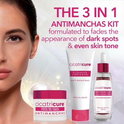 Cicatricure Antimanchas Skin Care Kit: AHA &amp; PHA Exfoliating Face Wash, Brightening Serum, and Moisturizing Gel Cream - Dark Spot Reduction, Enhanced Glow, Paraben &amp; Sulfate-Free