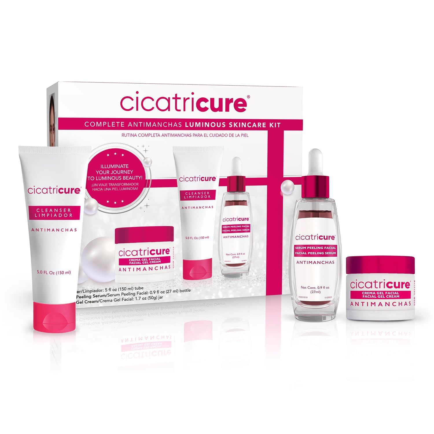 Cicatricure Antimanchas Skin Care Kit: AHA &amp; PHA Exfoliating Face Wash, Brightening Serum, and Moisturizing Gel Cream - Dark Spot Reduction, Enhanced Glow, Paraben &amp; Sulfate-Free