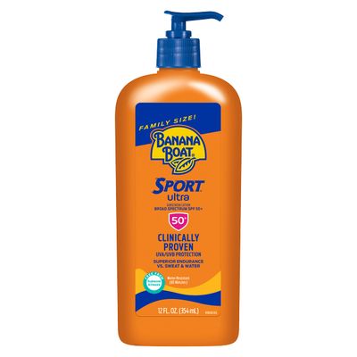 Banana Boat Sport Ultra SPF 50 Sunscreen Lotion, 12oz | Banana Boat Sunscreen SPF 50 Lotion, Oxybenzone Free Sunscreen, Sunblock Lotion Sunscreen, Family Size Sunscreen, 12oz(Pack of 1)