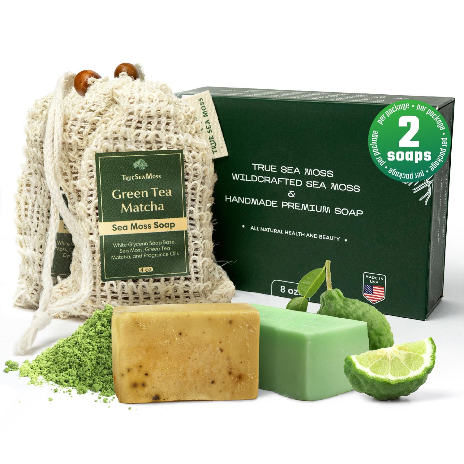 Detoxifying Sea Moss Soap - All-Natural Soap with Green Tea Matcha &amp; Aloe Bergamot - Gentle on Sensitive Skin for Face and Body Use,Gift for Men &amp; Women