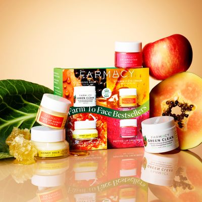 Farmacy Bestsellers Skin Care Set - Includes Green Clean Cleansing Balm, Wake Up Honey Eye Cream, Honey Halo Face Moisturizer + Lip Smoothie - Travel Size Skincare for Healthy, Glowing Skin (4 Count)