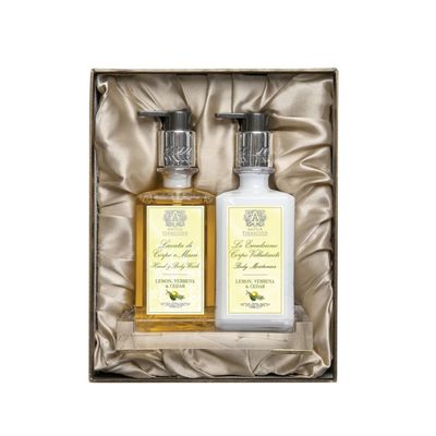 Antica Farmacista Acrylic Bath &amp; Body Gift Set - Includes Body Wash, Body Moisturizer &amp; Acrylic Tray - Holiday Body Care Gift Set for Women &amp; Men - Lemon Verbena &amp; Cedar