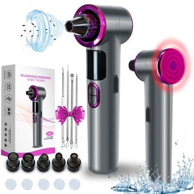 Blackhead Remover Vacuum, Facial Pore Cleaner Electric with Heating Mode, 2in1 Vacuum Pore Cleansing Tool, Electric Whitehead Remover with 9 Suction Level &amp; 5 Heads