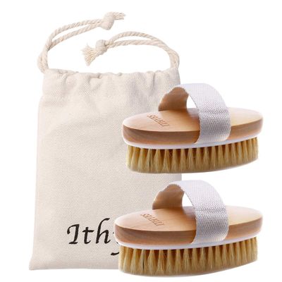 2PCS Ithyes Dry Brushing Body Brush Exfoliating Brush Natural Bristle bath Brush for Remove Dead Skin Toxins Cellulite,Improves Lymphatic Functions,Exfoliates,Stimulates Blood Circulation