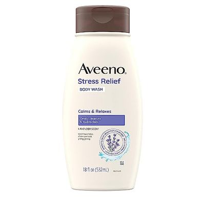 Aveeno Stress Relief Body Wash with Soothing Oat &amp; Lavender Scent for Sensitive Skin, Moisturizing Shower Wash Gently Cleanses &amp; Helps You Feel Calm &amp; Relaxed, Sulfate-Free, 18 fl. oz