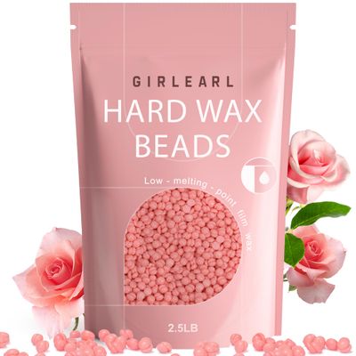 GIRLEARLE Hard Wax Beads for Hair Removal, 2.5lb, Rose Oil Infused, Brazilian Bikini Wax for Women Men, Sensitive Skin, Full Body Legs Face Underarms Waxing Beads