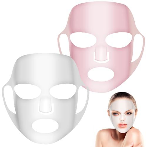COMNICO 2 Sheets Silicone Face Mask Cover, Reusable Anti-Wrinkle Face Mask Holder Moisturizing 3D Facial Mask Cover Prevent Evaporation Falling Skincare Beauty Spa (Transparent+ Pink)