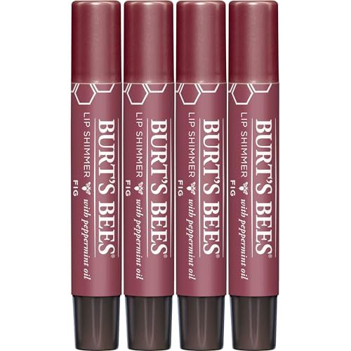Burt&#39;s Bees Shimmer Lip Tint Stocking Stuffers Set, Tinted Lip Balm Stick, Moisturizing for All Day Hydration with Natural Glowy Pigmented Finish &amp; Buildable Color, Fig (4 Pack)