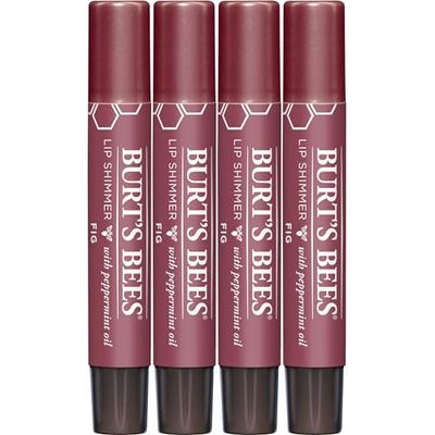 Burt&#39;s Bees Shimmer Lip Tint Stocking Stuffers Set, Tinted Lip Balm Stick, Moisturizing for All Day Hydration with Natural Glowy Pigmented Finish &amp; Buildable Color, Fig (4 Pack)