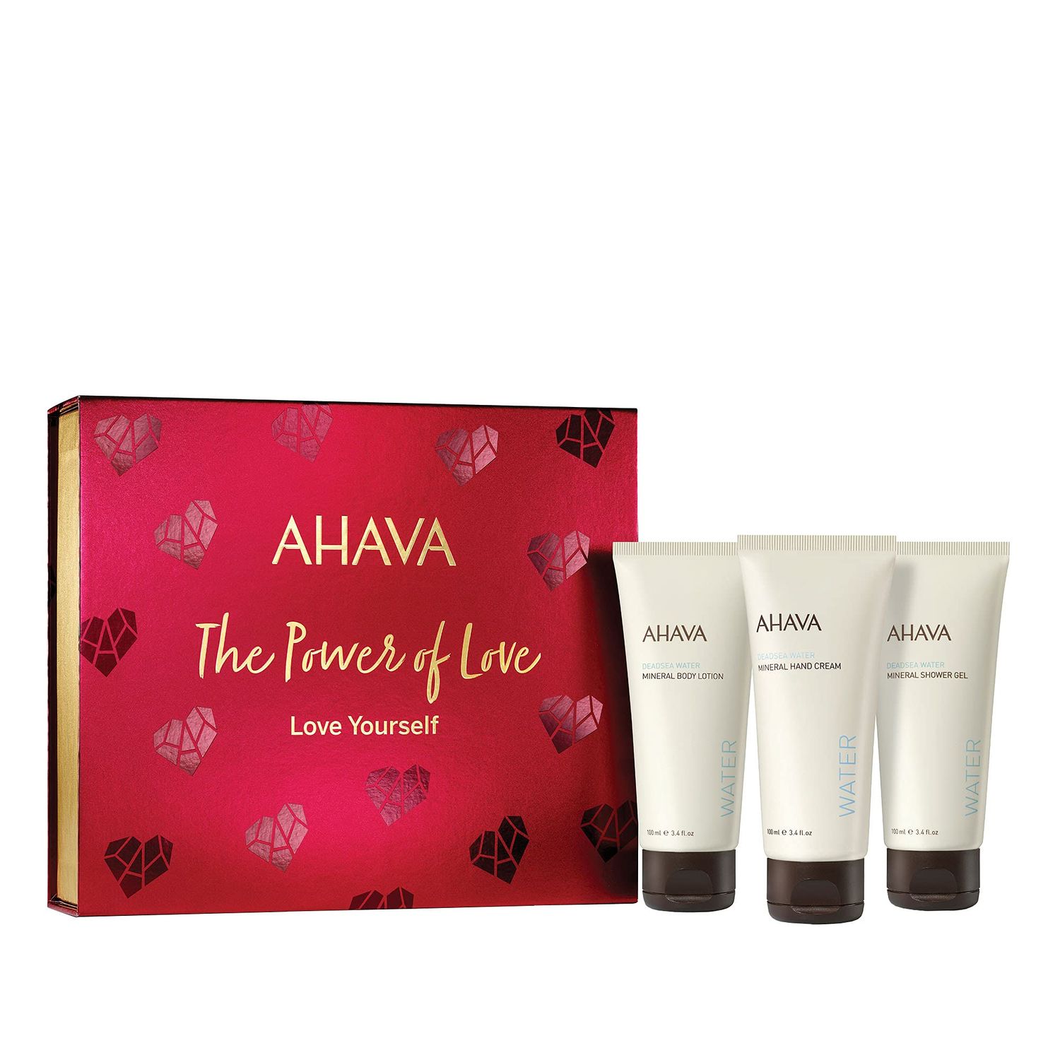 AHAVA Love Yourself Gift Set - Includes Mineral Hand Cream, Body Lotion &amp; Shower Gel, Enriched with Exclusive Dead Sea Mineral Blend Osmoter, 3 x 3.4 Fl.Oz