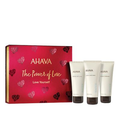 AHAVA Love Yourself Gift Set - Includes Mineral Hand Cream, Body Lotion &amp; Shower Gel, Enriched with Exclusive Dead Sea Mineral Blend Osmoter, 3 x 3.4 Fl.Oz