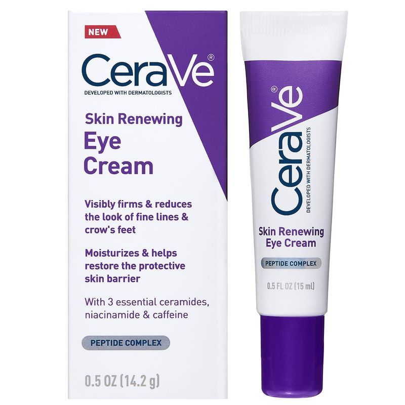 CeraVe Skin Renewing Eye Cream For Wrinkles, Under Eye Cream With Peptides + Caffeine + Niacinamide, For Wrinkles &amp; Crows Feet, Paraben Free &amp; Opthalmologist Tested