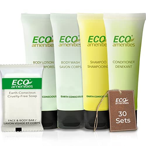 ECO Amenities 150 PIECE Hotel Toiletries Set - 5-in-1 Travel Toiletries include 30ml Shampoo, Conditioner, Body Lotion, Body Wash, and 28g Soap (30 each) - Perfect for Hotels, AirBnB, and Hospitality