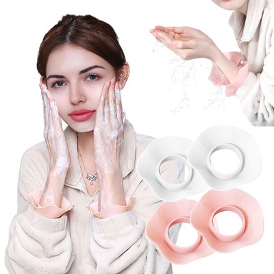 2 Pair of Silicone WristBands for Washing Face - Spa Face Wash Arm bands - Makeup Skincare Prevent Liquids Spilling Down Arm Keep You Clean and Dry Large (White,Pink)