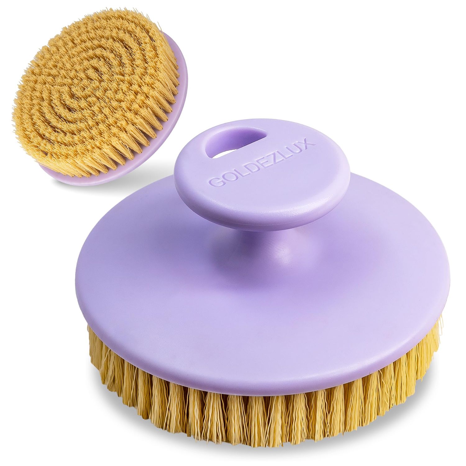 GOLDEZLUX Dry Brushing Body Brush, Premium Cruelty-Free Stiff Bristles, Perfect Size Exfoliating Brush, Comfortable Firm Grip, Smooth Skin, Improve Circulation, Elegant Design (Purple Dry)