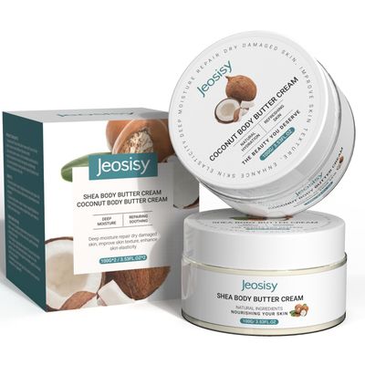 Body Butter Set of 2 - Coconut Butter Cream &amp; Shea Butter Cream for Dry Skin, After Sun Hydrating Nourishing Soothe Skincare Coconut Oil Moisturizing Cream Gift for Women Girl Natural Scent,3.53oz*2