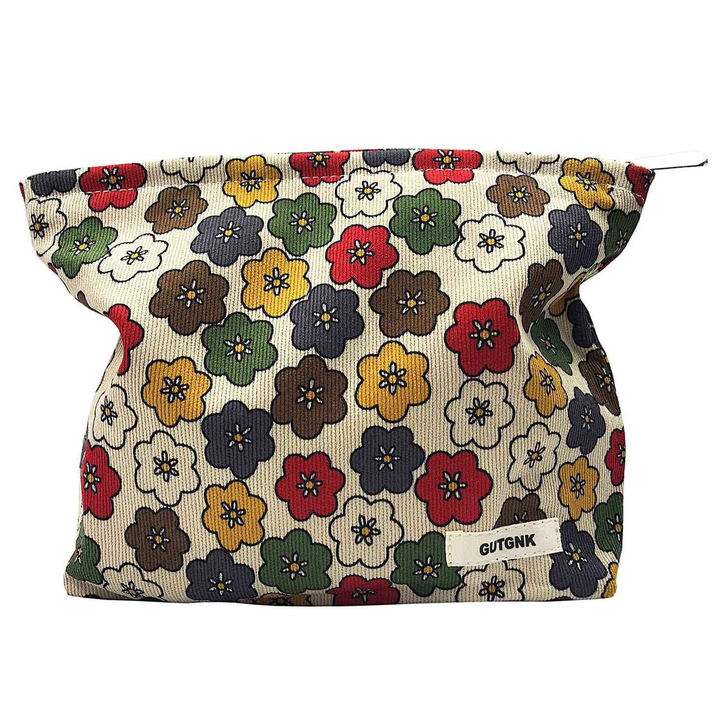 GUTGNK Women&#39;s Cosmetic Bag, Corduroy Cosmetic Bag Retro Flowers Travel Cosmetic Bag Small Cosmetic Bag Skin Care Cosmetic Change and Wash Handy Bag Zipper Organizer