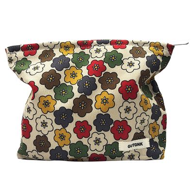 GUTGNK Women&#39;s Cosmetic Bag, Corduroy Cosmetic Bag Retro Flowers Travel Cosmetic Bag Small Cosmetic Bag Skin Care Cosmetic Change and Wash Handy Bag Zipper Organizer