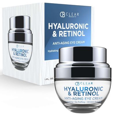Clear Beauty Hyaluronic Acid &amp; Retinol Eye Cream - Hydrating, Anti-Aging &amp; Reduces Dark Circles &amp; Puffiness - Dermatologist Tested, Cruelty-Free Korean Skin Care for All Skin Types - 1.01 Fl. Oz