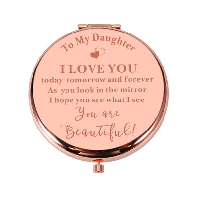 Daughter Gift from Mom Dad Rose Gold Compact Makeup Mirror Stocking Stuffers for Teen Girls Daughter in Law Gifts for Daughter Birthday Valentines Day Graduation Teen Girls Gift Ideas