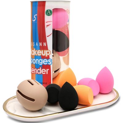 Beauty Blender Sponge with Holder,Makeup Sponge 6pcs and 1pcs Silicone HolderFacial Makeup Blending Sponge Case for Makeup bag, Travel Essentials good gifts for women (6pc+1 Silicone case)