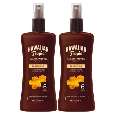 Hawaiian Tropic Island Tanning Oil Spray Sunscreen SPF 6, 8oz | Tanning Sunscreen, Tanning Oil with SPF, Moisturizing Body Oil, Hawaiian Tropic Oil, Outdoor Tanning Oil, 8oz each Twin Pack