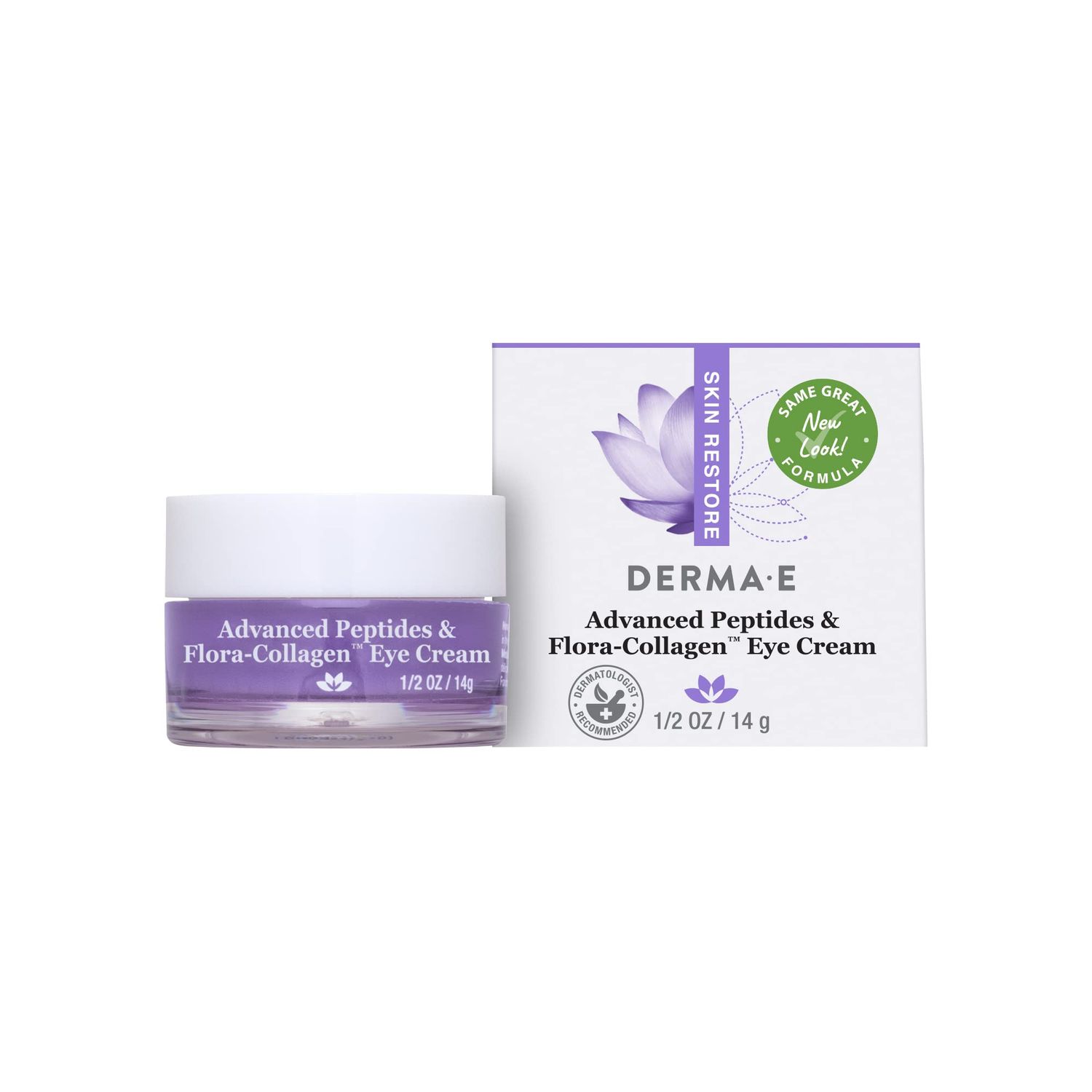 Derma E Advanced Peptides and Vegan Flora-Collagen Eye Cream - Double Action Collagen Eye Cream with Peptide Complex - Firming &amp; Hydrating Under Eye Treatment - All Natural Moisturizer Cream, 0.5oz