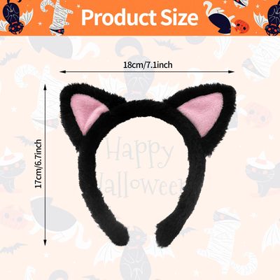 2-Pack Black and White Cat Ears Headbands - Pink Inner Ears, Fuzzy Kitten Headwear, Hair Accessories for Adults Kids, Spa, Skin Care, Plush Makeup, Halloween, Cosplay, and Animal-Themed Party Supplies