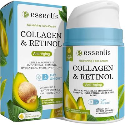 Face Moisturizer Collagen Cream, Anti Aging Face Cream with Retinol Hyaluronic Acid Vitamin B, Day &amp; Night Anti-Wrinkle Moisturizing Cream for Women &amp; Men, 1.7 Fl Oz