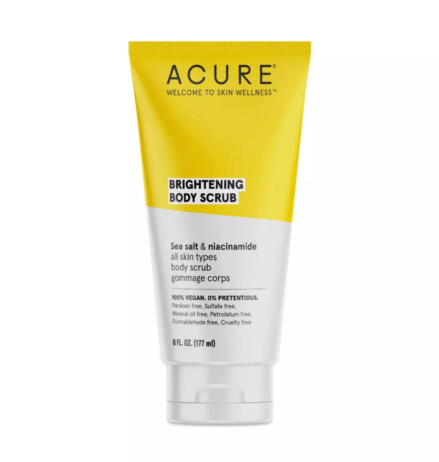 ACURE Brightening Body Scrub - Skin Renewal with Blend of Clay, Sea Salt &amp; Niacinamide Extract - Rejuvenating Exfoliation for Soft, Refreshed Glowing Clear Skin - Suitable for All Skin Types - 6 Fl Oz