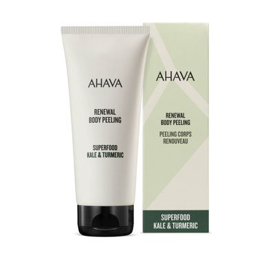 AHAVA Superfood Kale & Turmeric Smoothing Anti-Aging Body Scrub - In-shower gel peel to detox & renew the skin, reinforces the skins natural barrier with Anti-Aging Kale,Turmeric & Osmoter, 6.8 Fl.Oz