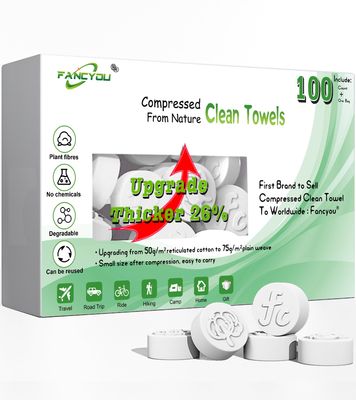 Fancyou Compressed Disposable Face Towel Kit, Thicken Facial Cleansing Cloths Towelettes,Compact Portable Wash Cotton Wipes Tablets Coin Tissues for Beauty Salon Personal Care Travel(100 PCS White)