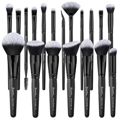 Bueart Design 19Pcs ULTRA SOFT Black labeled DENSE HAIR Makeup Brushes set Contains large powder Flat Foundation Ultimate Blending Make up Brush set Blush Face Brush Concealers contour Eyeshadow