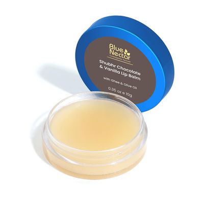 Blue Nectar Natural Lip Balm Chocolate &amp; Vanilla with Organic Ghee for Dry Lips | Herbal Ayurvedic Hydrating Lip Gloss for Women (0.35 oz, 12 Herbs)