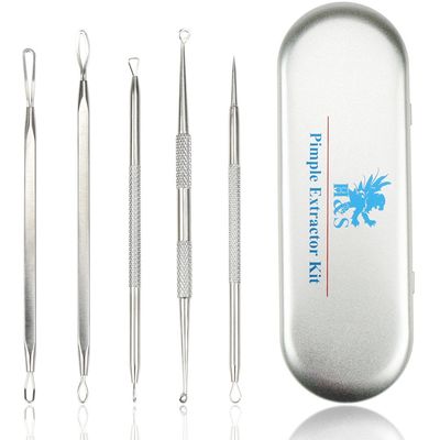 H&amp;S Blackhead &amp; Whitehead Remover Tool Kit - Stainless Steel Pimple Popper &amp; Comedone Extractor Tools - Acne Facial Supplies w/Metal Case