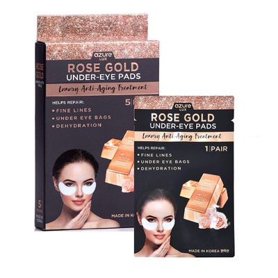 AZURE Rose Gold Luxury Anti Aging Under Eye Pads - Lifting, Smoothing &amp; Hydrating Eye Mask Patches - Reduces Fine Lines, Wrinkles, Dark Circles &amp; Puffiness - Skin Care Made in Korea - 5 Pairs