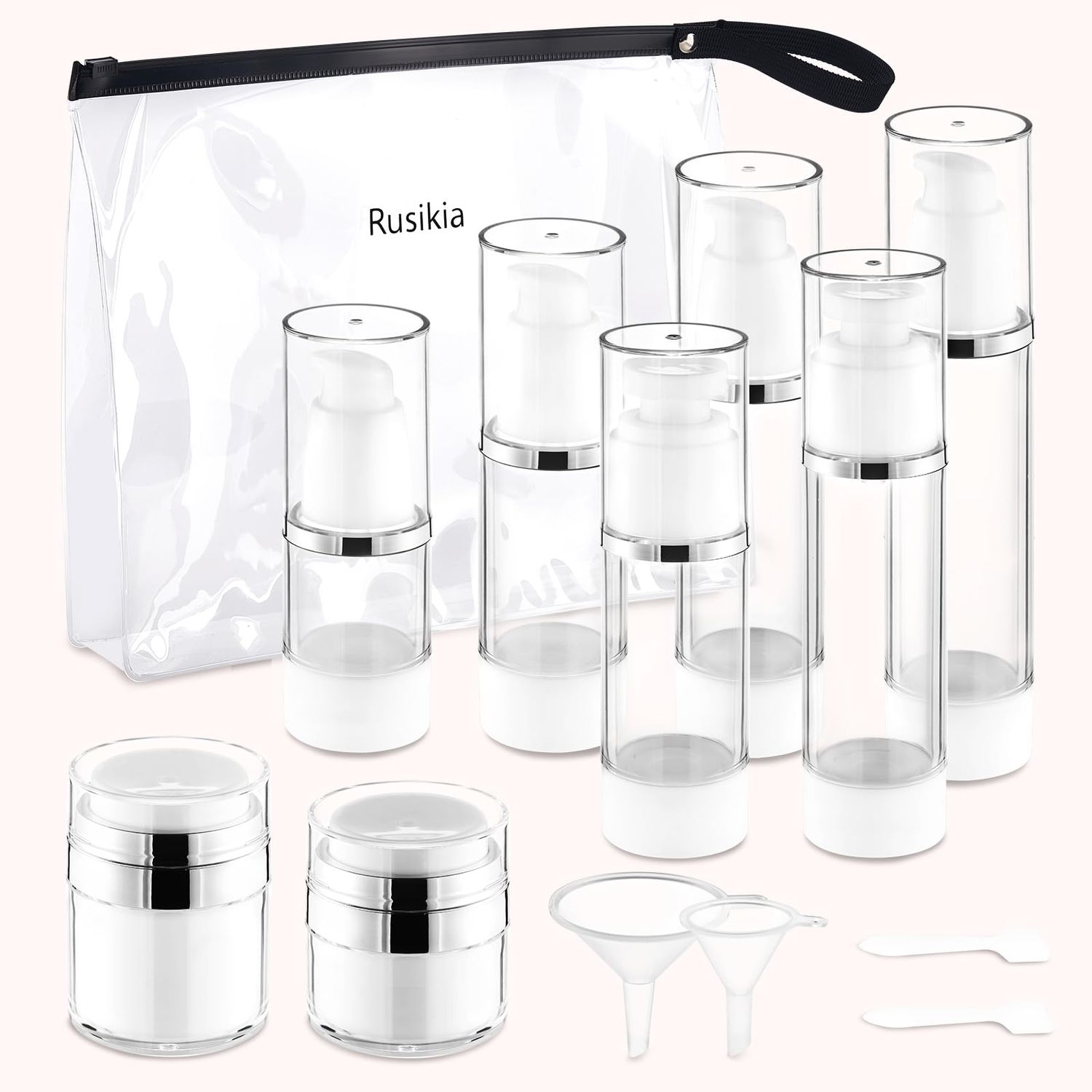 13 Pack Travel Size Containers, 1.7/1/0.5oz Clear Airless Pump Bottles, Mini Makeup Containers, TSA Approved Skincare Travel Containers, Leak Proof Refillable Jar for Toiletries, Lotion, Liquid, Cream