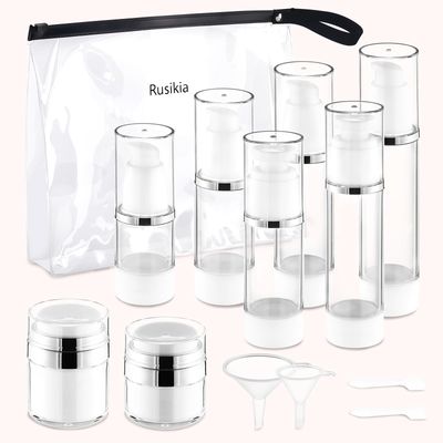 13 Pack Travel Size Containers, 1.7/1/0.5oz Clear Airless Pump Bottles, Mini Makeup Containers, TSA Approved Skincare Travel Containers, Leak Proof Refillable Jar for Toiletries, Lotion, Liquid, Cream