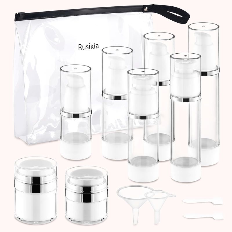 13 Pack Travel Size Containers, 1.7/1/0.5oz Clear Airless Pump Bottles, Mini Makeup Containers, TSA Approved Skincare Travel Containers, Leak Proof Refillable Jar for Toiletries, Lotion, Liquid, Cream