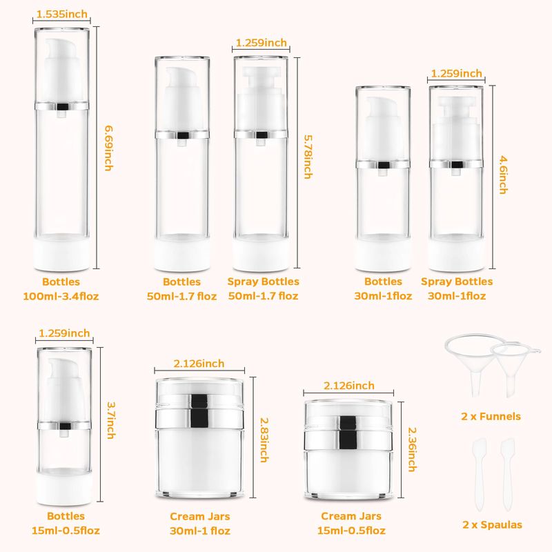 13 Pack Travel Size Containers, 1.7/1/0.5oz Clear Airless Pump Bottles, Mini Makeup Containers, TSA Approved Skincare Travel Containers, Leak Proof Refillable Jar for Toiletries, Lotion, Liquid, Cream