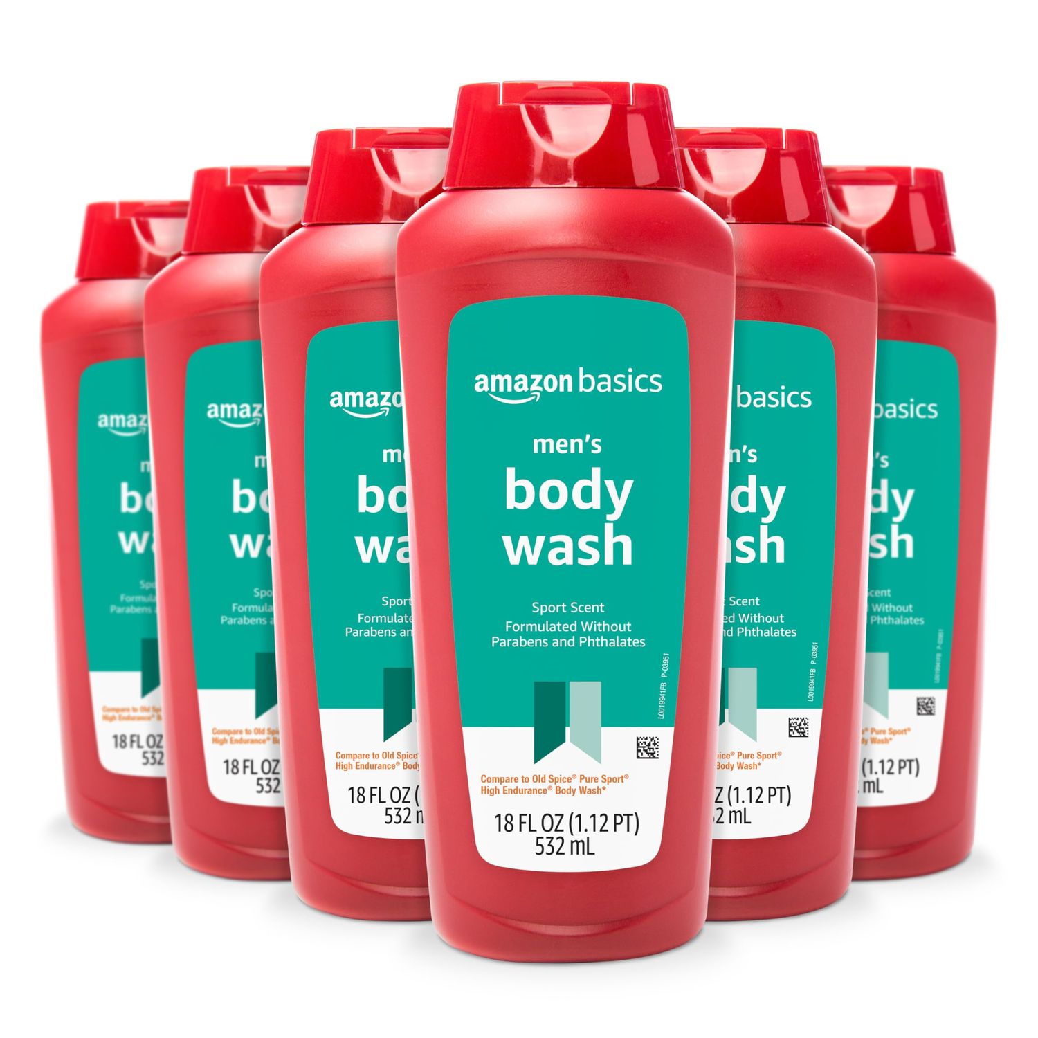 Amazon Basics Men&#39;s Body Wash, Sport Scent, 18 Fluid Ounces, 6-Pack (Previously Solimo)