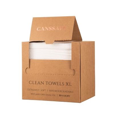 Canssape XL Disposable Face Towel| 50 Count Extra Thick &amp; Super Soft Plant Fiber Clean Facial Towels for All Skin (Sensitive Skin Included)| Makeup Remover Dry Wipes