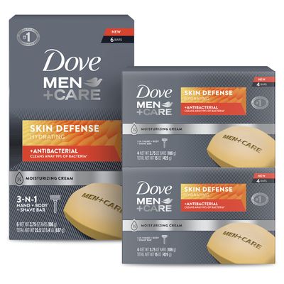 DOVE MEN + CARE Soap Bar For Smooth and Hydrated Skin Care Skin Defense Effectively Washes Away Bacteria While Nourishing Your Skin, 3.75 Ounce (Pack of 14)