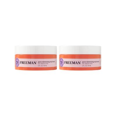 Freeman Pore Minimizing Mud Mask, Facial Mask For Oily Skin, Soothe Irritated Skin, Mattifying &amp; Calming Clay Face Mask, Clear Breakouts, Vegan &amp; Cruelty-Free, 2 fl. oz./60 ml Jar, 2 Count